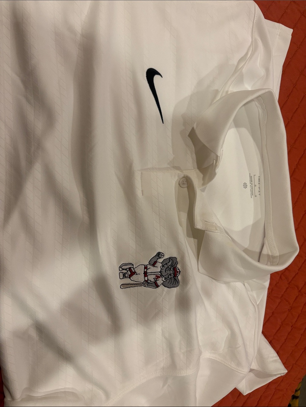 Nike White Polo with Embroidered Baseball Mascot PLAYERS SHIRT ONLY